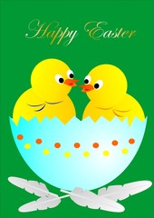Happy Easter, cute vector illustration, two chicken