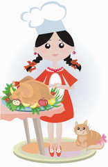 Obraz na płótnie Canvas Girl cook with turkey