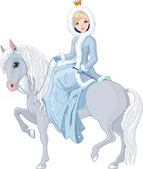 Papier Peint photo Lavable Chateau Princesse à cheval. Hiver