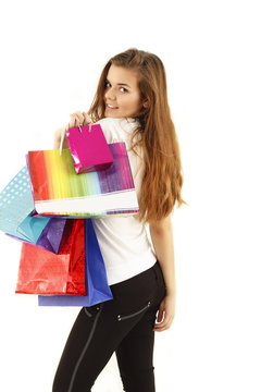 shopping teen girl smiling with bags