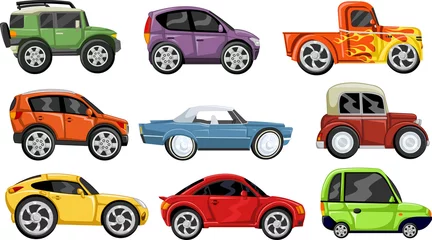 Plexiglas foto achterwand Set van negen kleurrijke tekenfilmauto& 39 s © denis_pc