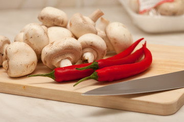 red hot chili pepper and mushrooms