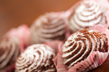 Chocolate cake with powdered sugar