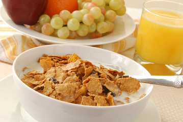 Breakfast cereal and fruit