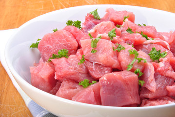 rohes Putengulasch in einer Schale