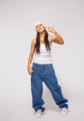 Young beauty tomboy with fuck sign