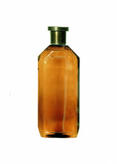 Close up of a cosmetics bottle (plastic) isolated on white
