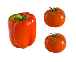 tomatoes and red pepper isolated on white background