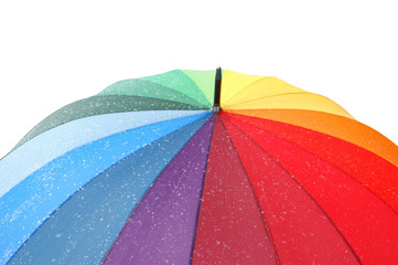 Colourful umbrella with snowflakes isolated on the white