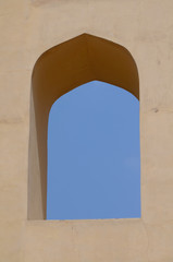blue sky through gothic window