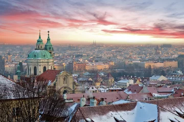 Papier Peint photo Lavable Prague panorama de prague avec beau coucher de soleil