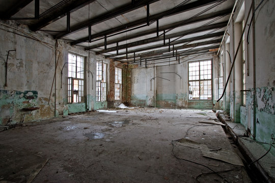 abandoned grunge hall of old factory
