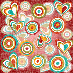 Fototapeta premium Grunge background with abstract flowers and hearts