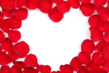 Rose petals forming heart-shaped frame