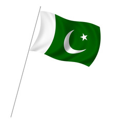 Flag of Pakistan with pole flag waving over white background