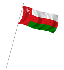 Flag of Oman with pole flag waving over white background