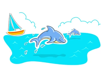 Zelfklevend Fotobehang springende dolfijn © get4net