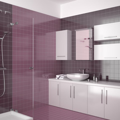 modern bathroom with purple tiles