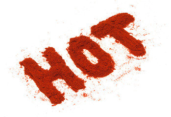 Word hot made of dry pepper spice