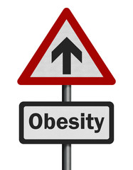 Photo realistic 'rising obesity' sign on white