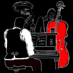 Vector illustration of a Jazz piano and double-bass - 28778506