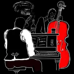 Fototapete Musik Band Vektor-Illustration eines Jazz-Klaviers und Kontrabass
