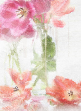 Digitally rendered painting of spring tulips