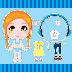 Sweet and cute red hair fashion girl clothes collection set