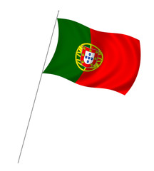 Flag of Portugal with pole flag waving over white background