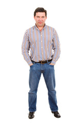 mature casual man full body, isolated in white