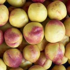fresh peaches closeup at the local market
