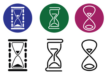 Hourglass. Vector silhouettes of different styles.