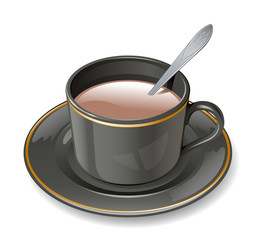 Black cup with cocoa and milk