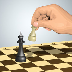 White pawn in hand makes attack against the black king