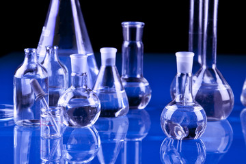 Laboratory Glassware in blue background