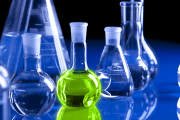 Flasks in laboratory
