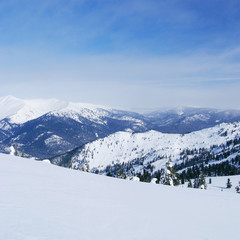 Fototapeta premium Western Sayan mountains. Ergaky. Siberia. Russia in winter time.