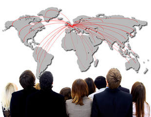 illustration of airline route on world map
