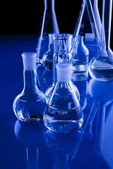Flasks in laboratory