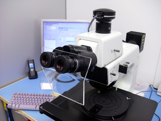 Workplace with a microscope