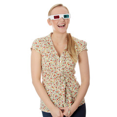 Naklejka premium Woman in 3d cinema glasses