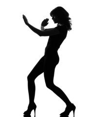 Fototapeta na wymiar silhouette woman fight karate
