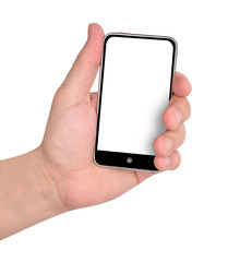 Hand Holding Music Phone on White