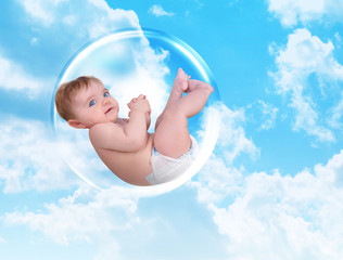 Baby Floating in Protection Bubble