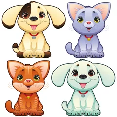 Tuinposter Cute dogs and cats. Vector animal isolated characters © ddraw