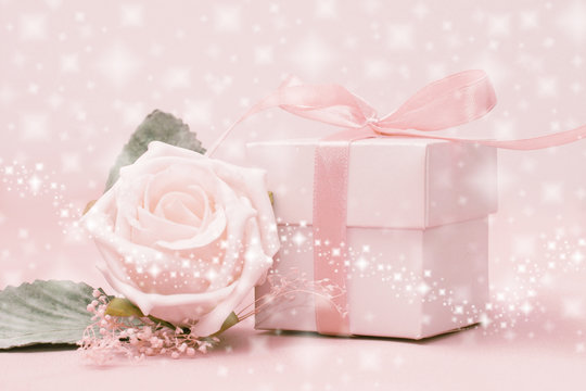 pink gift and rose