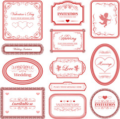 vector set: vintage valentine's day and wedding invitation