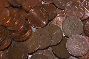 scattered english one pence pieces