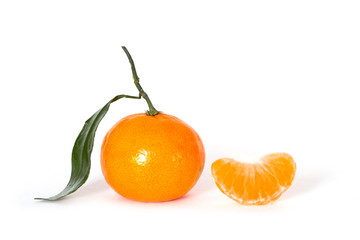 tangerine with leaf isolated on white