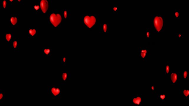 Fliegende Herzen auf schwarzem Hintergrund